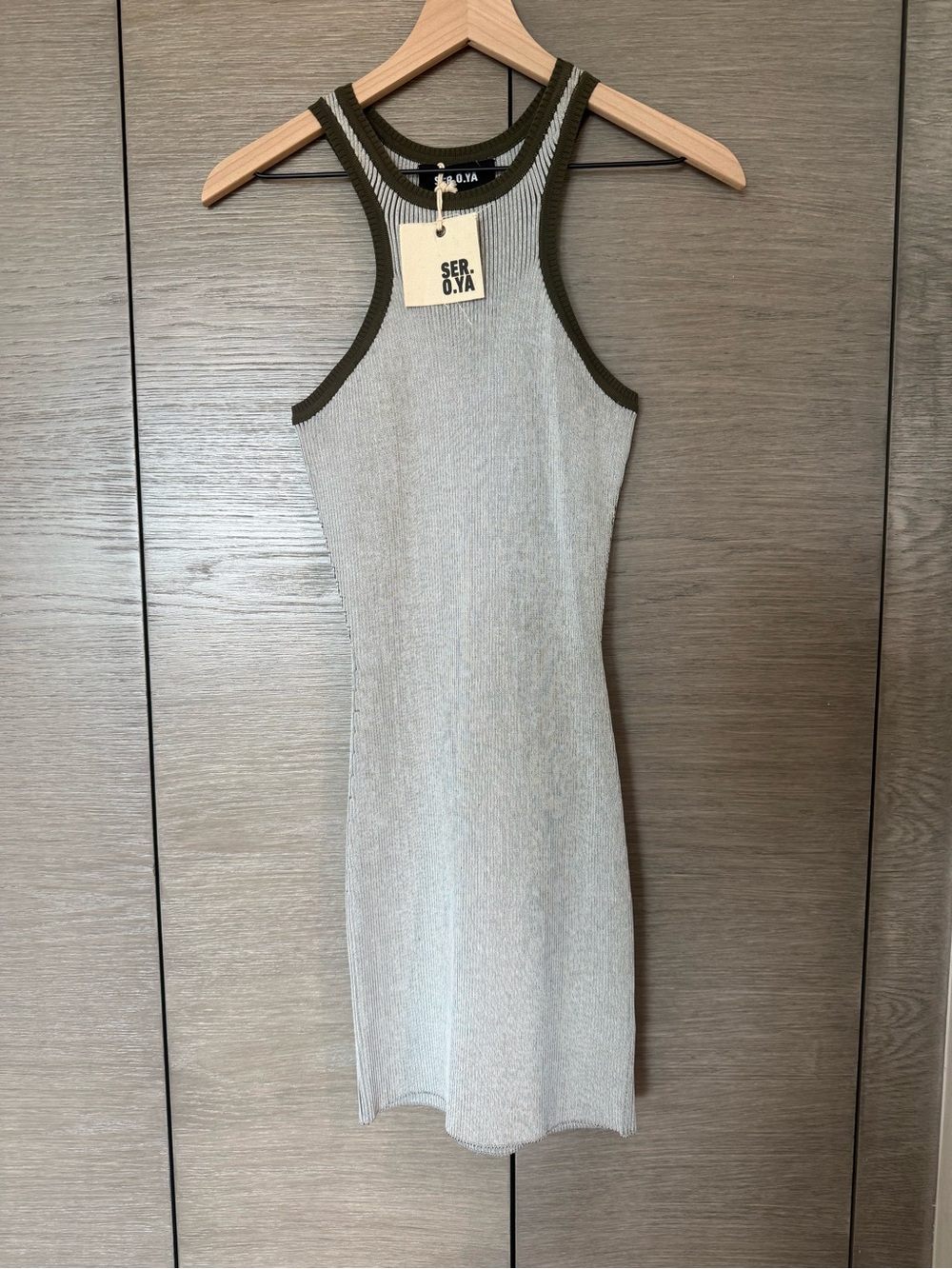 SER.O.YA Jill Rib Sleeveless Mini Dress – White/Olive | NWT | Size Medium - Picture 3 of 5